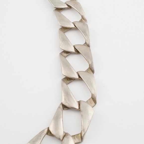 Vintage Silver Tone Collar Necklace Chunky Wide Flat Curb Link Chain - Picture 5 of 6